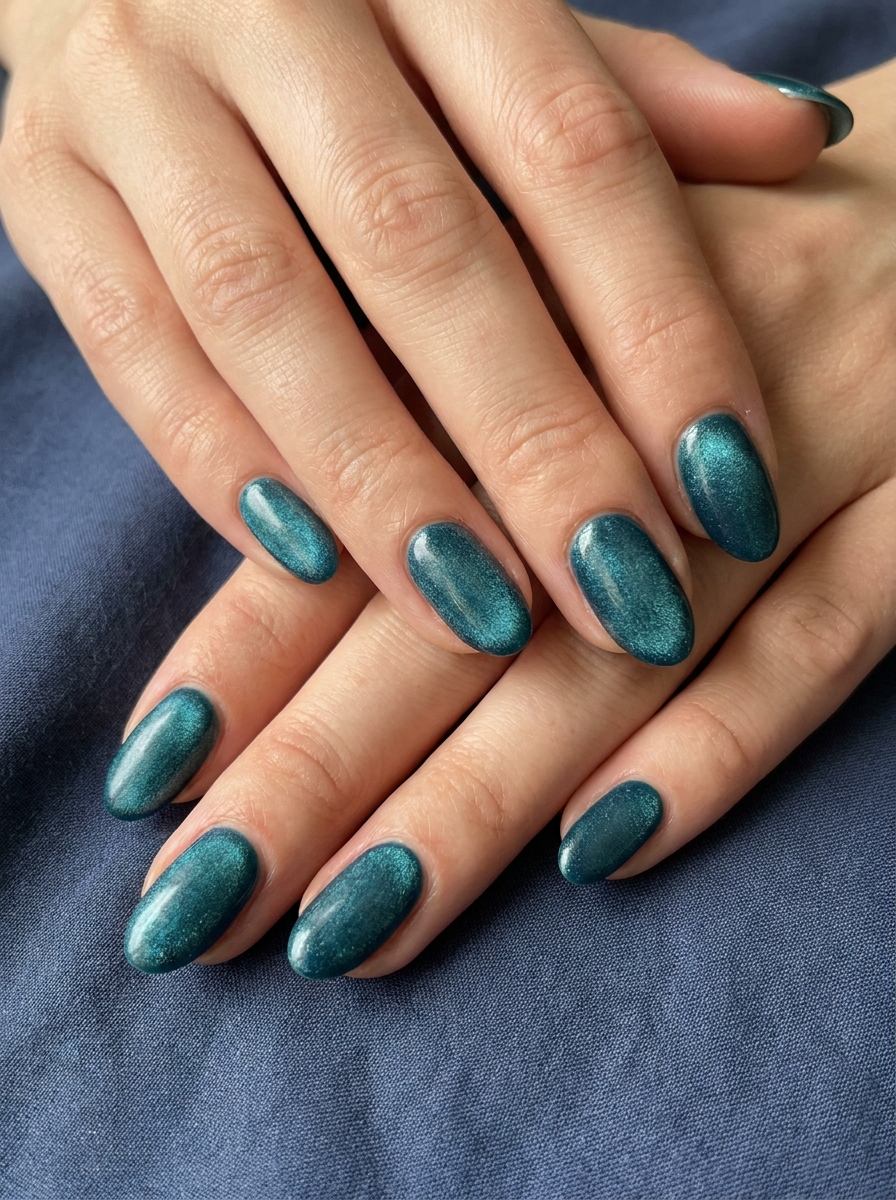 Teal Velvet Nails